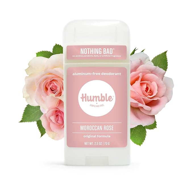 HUMBLE BRANDS Original Formula Aluminum-free Deodorant. Long Lasting Odor Control with Baking Soda and Essential Oils, Moroccan Rose, Pack of 1