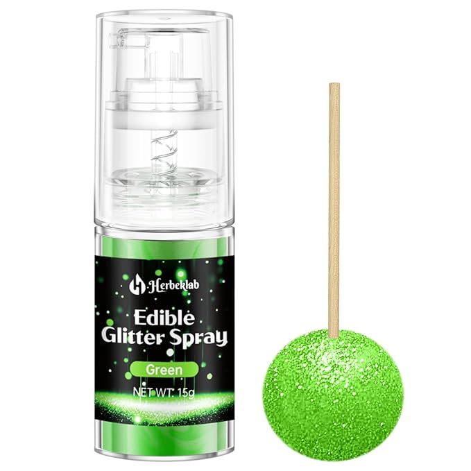 Green Edible Glitter Spray - 15g Food Grade Green Luster Dust Shimmer Powder Spray for Cakes, Cookies, Chocolate, Strawberries, Drinks & Cocktails