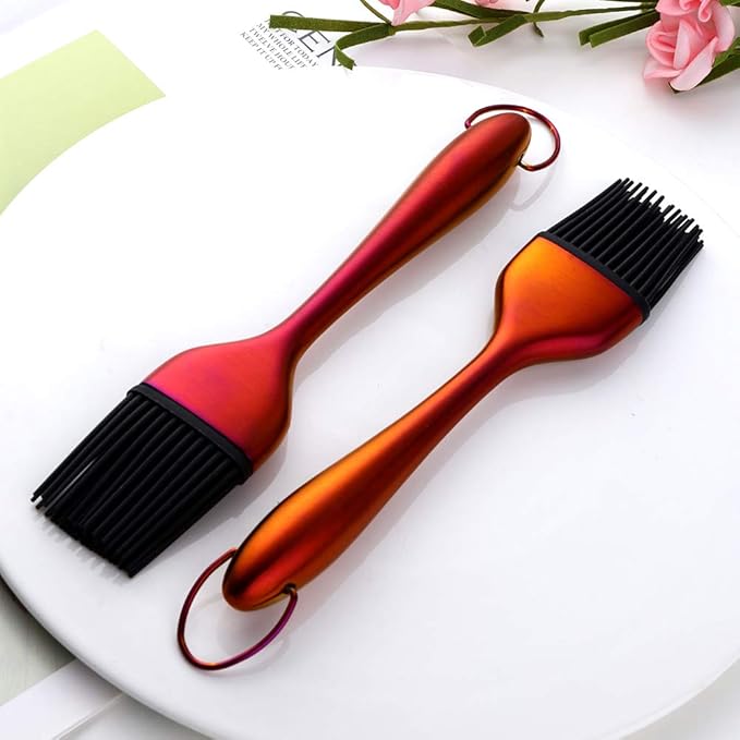 2 Pack Grill Basting Brush with 2 Pack Back Up Silicone Brush Heads, No Shed Bristles Stainless Steel Handles Heatproof Rust Resistant, Pastry Brushes for Kitchen Cooking BBQ, Dishwasher Safe Orange