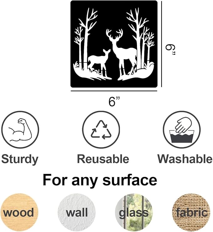 Deer Stencils for Painting 6" Animal Stencils for Wood Burning Reusable Stencil Draw Templates for Wood Wall Fabrics DIY Crafts