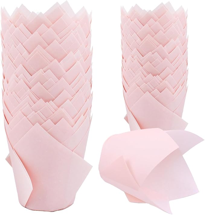 200 Pieces Tulip Cupcake Muffin Liners Greaseproof Paper Baking Cups Cupcake Wrappers for Birthday Wedding Party Baby Showers Catering Restaurants(Pink)
