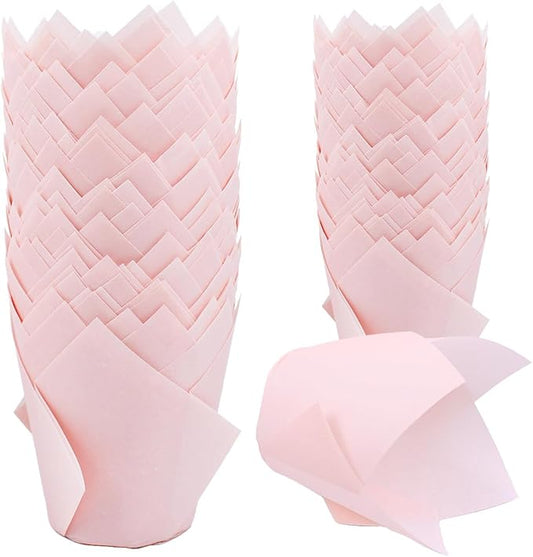 200 Pieces Tulip Cupcake Muffin Liners Greaseproof Paper Baking Cups Cupcake Wrappers for Birthday Wedding Party Baby Showers Catering Restaurants(Pink)