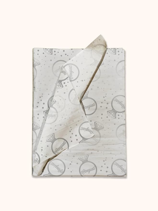 Diamond Rings Printed Tissue Paper for Wedding Gift Bags or Boxes and Wrapping - Bulk Decorative Art Tissue Paper for Engagement Packaging and Gifting | 24 Sheets 20" x 30"