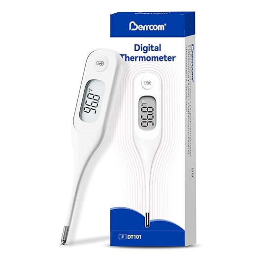 Berrcom Digital Thermometer for Adults and Kids, Medical Thermometer for Fever 10 Second Reading Armpit Thermometers with Fever Alarm
