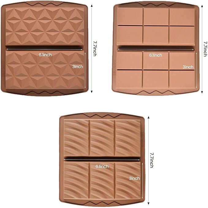 3 PCS Chocolate Bar Mold Silicone Molds,Rectangular Non Stick Chocolate Molds, Food Grade Silicone Deep Mold DIY for Snacks