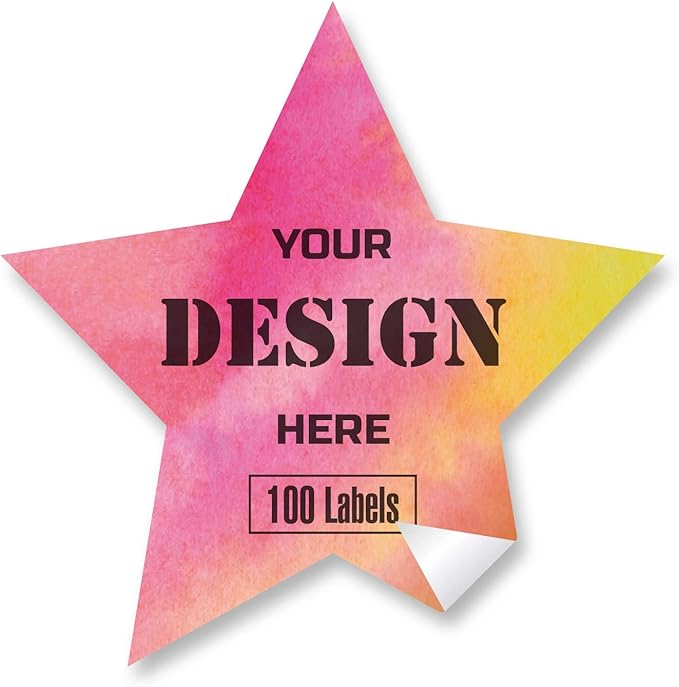 Custom Stickers Personalized Labels - Customized Stickers with Any Design Image Logo Text,Custom Thank You Label Stickers,Custom Stickers for Business Logo,100 Labels (Star,4.5"x4.5")