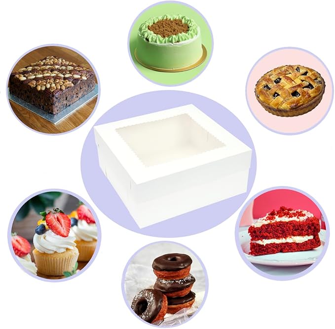 12X12x6 Inch 30 Pack White Square Cake Box, Disposable Cake Boxes for Cake,Cookies,Pies,Cupcakes and Pastry
