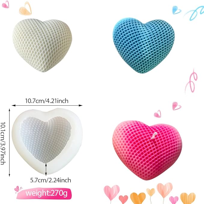 FineInno Textured Heart Candle Mold,3D Love Silicone Mould for Epoxy Resin,Handmade Soap,Plaster,Bath Bomb Decor,Aromatherapy,Clay,DIY Craft