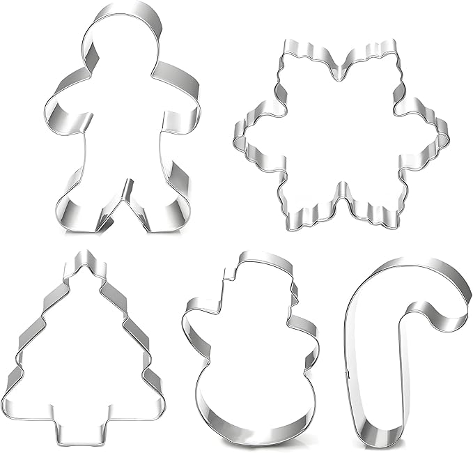 Christmas Cookie Cutter Set - 5 Piece Holiday Cookies Molds - Snowman, Christmas Tree, Gingerbread Man, Candy Cane, Snowflake
