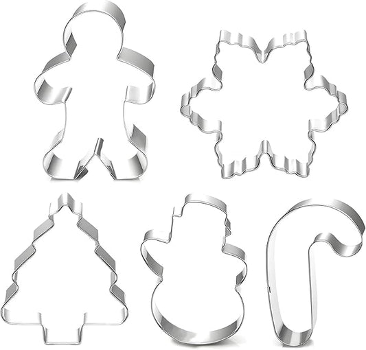 Christmas Cookie Cutter Set - 5 Piece Holiday Cookies Molds - Snowman, Christmas Tree, Gingerbread Man, Candy Cane, Snowflake