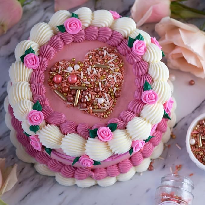 Sprinkle Pop Vintage Rose Gold Sprinkle Mix| Blush White Rose Gold Sprinkles with Gold Dragees| Sprinkles Made in USA for Decorating Wedding Bridal Shower Valentines Day Cakes Cookies Cupcakes, 4oz