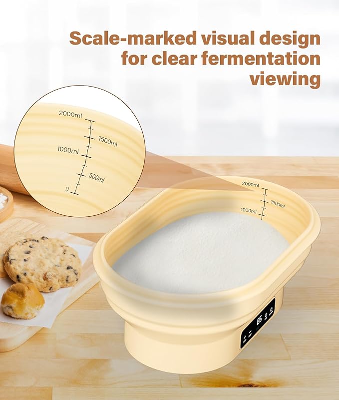 HK Electric Sourdough Starter Kit with 6-Temp Control & Timer, 11" Foldable Sourdough Bread Baking Supplies & Dough Warmer, Complete Banneton Bread Proofing Basket Set for Artisan Home Bakers