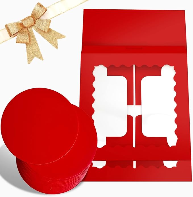 Bakepacker 36pcs 10x10x5 Inches Red Cake Boxes with Window 18-Packs, 10 Inch Bakery Boxes (18 Cake Boxes +18 Cake Boards Included)