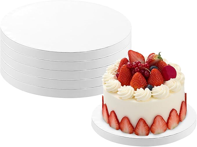 5 Pack Cake Boards 8 Inch Round Cake Drum White 1/2” Thick Cake Drums Corrugated Cardboard Cake Base for Multi-Layer Cakes Sturdy Cake Decorating Supplies