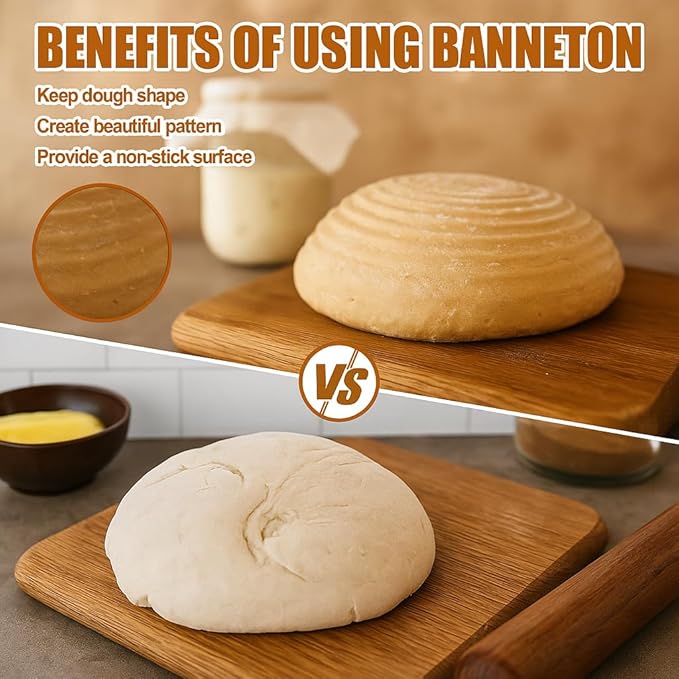 Proofing Baskets for Sourdough Bread Baking, 2 Pack Banneton Bread Proofing Basket 9 inch Round & 10 inch Oval Proofing Bowls for Sourdough Bread with Liner Making Baking Fermentation Tools Supplies