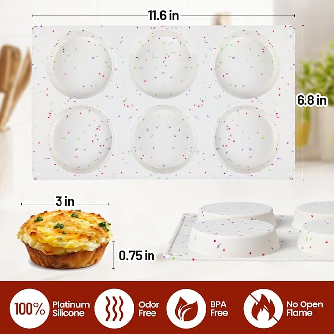 Muffin Top Pan, Silicone Egg Molds for Breakfast Sandwiches 3 Inch Round Baking Pan for Oven English Muffins, Whoopie Pies, Corn Bread, Bites, Tarts 2 Pack Confetti