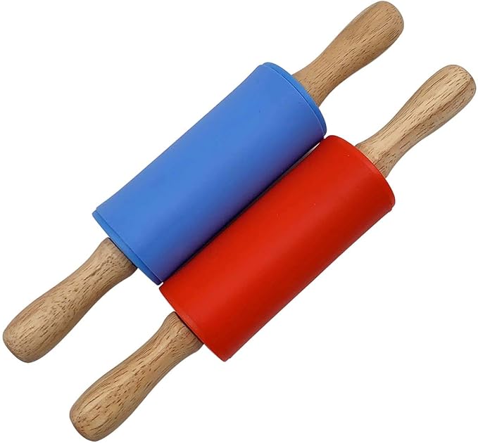 Small Wooden Handle Rolling Pin for Kids - Non-Stick Silicone Rodillo for Reposteria & Masa