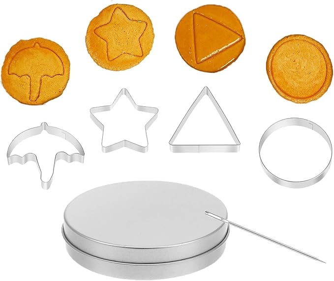 Dalgona Candy Mold Kit | Stainless Steel Cookie Cutters Biscuit Mold,Chocolate Mold,Cookie Cutter,Sugar Biscuit Kit, DIY Sugar Cookie Mold Set for Halloween Party, Korean Drama Baking Supplie (6 Set)