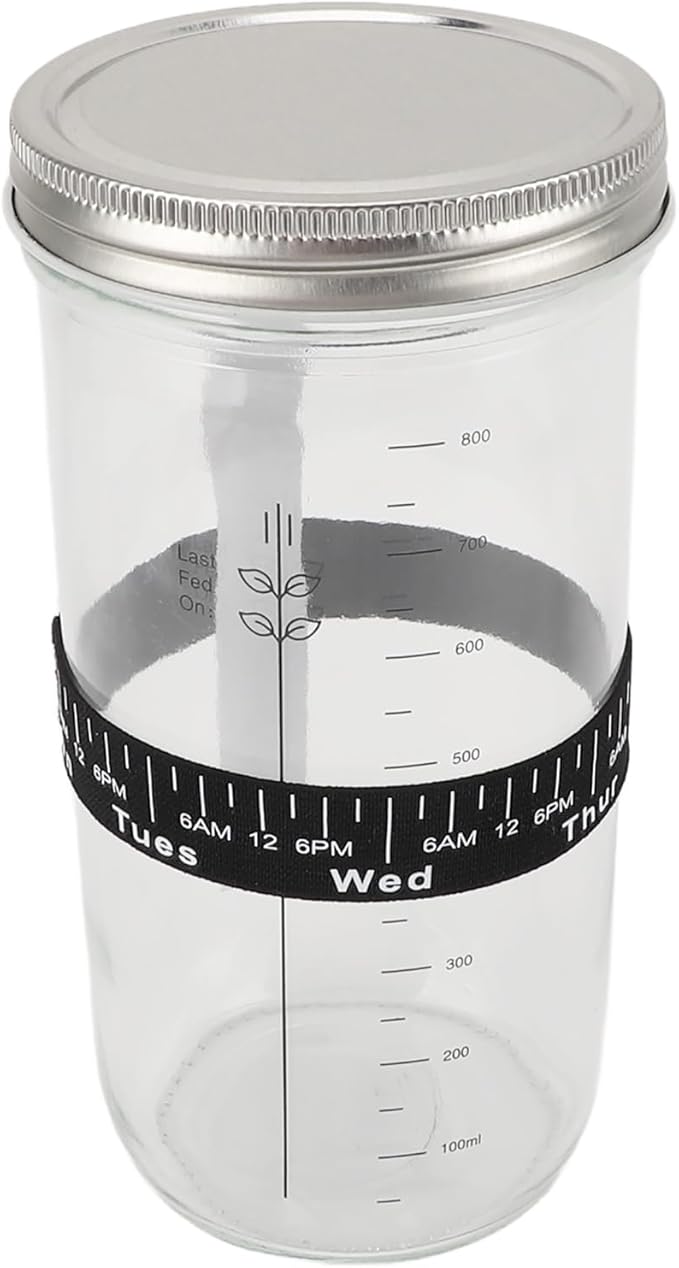 34oz Sourdough Bread Starter Kit, Glass Jar with Silicone Lid, Thermometer, Cloth Cover and Scraper, for Sourdough Bread Baking Supplies, Fun yeast lovers