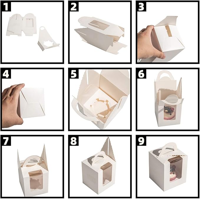 ihomecooker 25 Pcs Single White Cupcakes Containers Gift Boxes with Window Inserts Handle for Wedding Candy Boxes