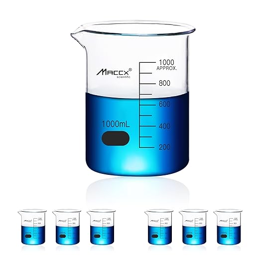 Glass Beaker, Vol. 1000ml, 3.3 Borosilicate Griffin Low Form with Printed Graduation,Pack of 6, BKL1K0-006