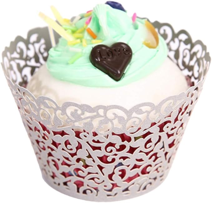 GOLF 100Pcs Cupcake Wrappers Artistic Bake Cake Paper Filigree Little Vine Lace Laser Cut Liner Baking Cup Wraps Muffin CaseTrays for Wedding Party Birthday Decoration (White)