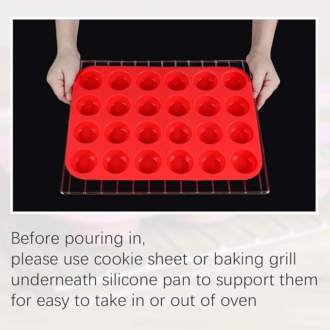 CAKETIME Silicone Mini Muffin Pan, 24 Cups Mini Cupcake Pans Silicone Muffin Tin for Baking Nonstick 2 Pack