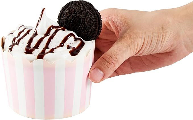 Panificio 10 Ounce Cupcake Wrappers, 200 Scalloped Baking Cups - Oven-Ready, Greaseproof, Pink Striped Paper Cupcake Liners, Disposable, For Birthdays, Baby Showers, Or Weddings - Restaurantware