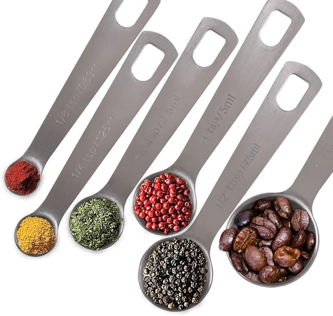 Newk 6 PCS Measuring Spoons, Stainless Steel Metal Kitchen Measuring Tools Set for Dry and Liquid Ingredients-1/8 tsp, 1/4 tsp, 1/2 tsp, 1 tsp, 1/2 Tbsp & 1 Tbsp