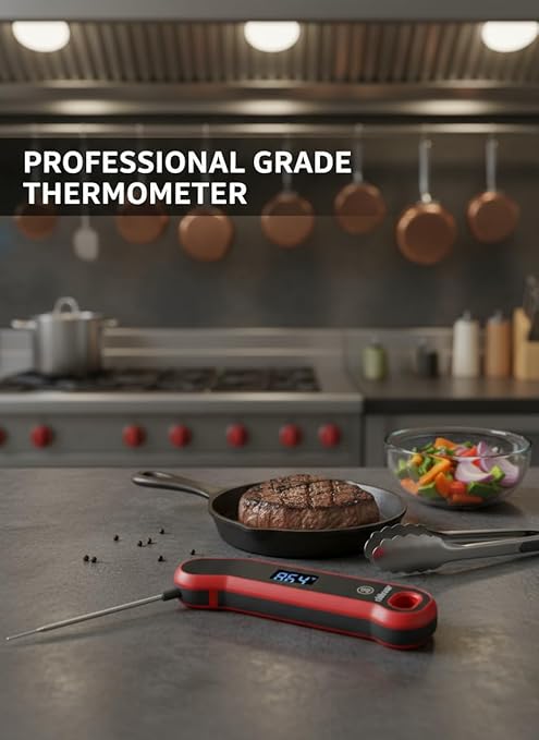 Instant Read Meat Thermometer Digital with Auto Rotate Large LCD Display & Sleep Mode, ±0.5°F Accuracy, IP67 Waterproof Cooking Thermometer for BBQ Grill Smoker Candy
