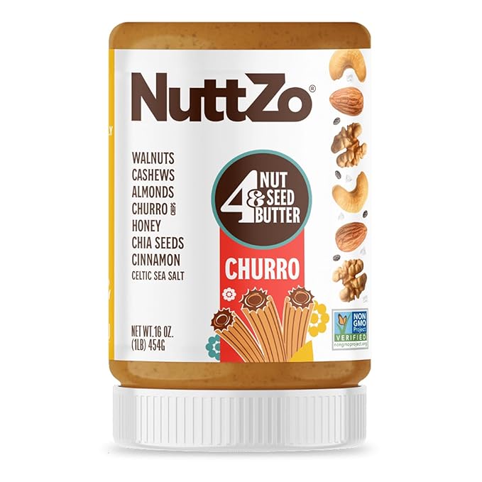 NuttZo Churro Nut & Seed Butter – 16oz | Cashew Butter Blend with Walnuts, Almonds, Chia Seeds, Cinnamon, Honey & Churro Chips | Gluten-Free, Non-GMO