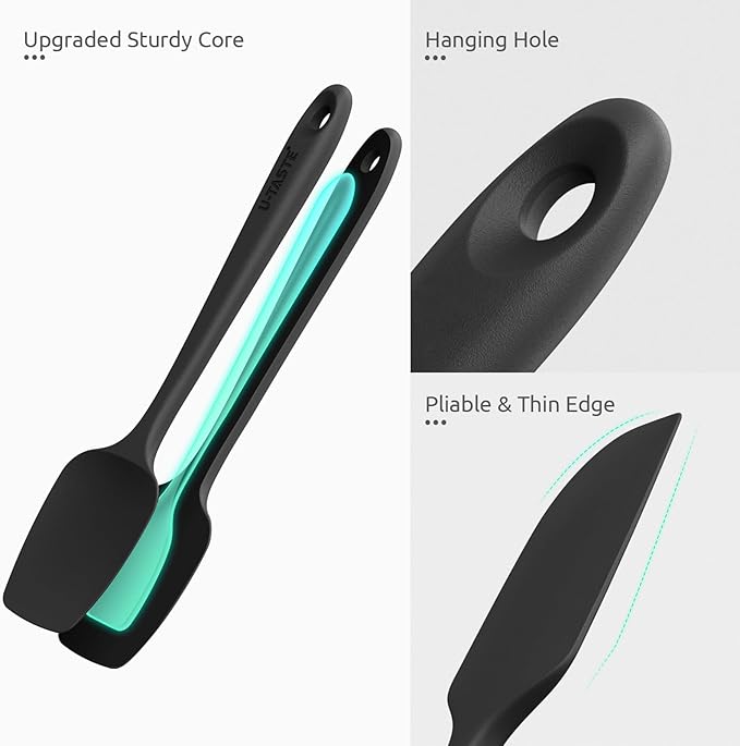 High Heat Resistant Silicone Spatulas: U-Taste 480ºF Hot Proof Food Grade Flexible Silicon Baking Scraper, Food Grade Rubber Kitchen Cooking Mixing Utensils for Nonstick Cookware Set of 4 (Black)