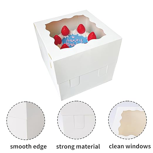 Moretoes 10pcs 8x8x8 Inches Cake Boxes with Window, White Bakery Dessert Boxes, Cajas Pasteles for Cake, Valentine's Day, Mother's Day,Wedding, Birthday, Party