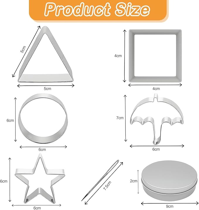 Korean Sugar Candy Making Tools,Stainless Steel Cookie Cutters Kit Umbrella Triangle Star Round Baking Cake Molds for Home Kitchen Holiday Party Favor(7PCS)