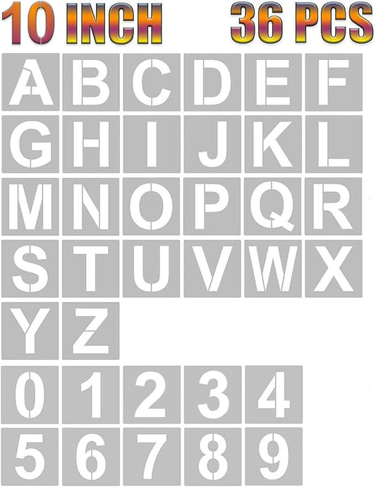 YEAJON 10 Inch Letter Stencils and Numbers, 36 Pcs Alphabet Art Craft Stencils, Reusable Plastic Art Craft Stencils for Wood, Wall, Fabric, Rock, Chalkboard, Signage, DIY School Projects (10 Inch)
