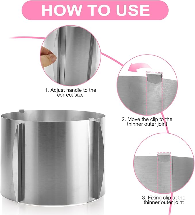 2 Pack Cake Mold 15 cm High, 6-12 Inch Adjustable Cake Ring Mold for Baking, Round Stainless Steel Bakeware Tools for Baking Cooking Making Tool