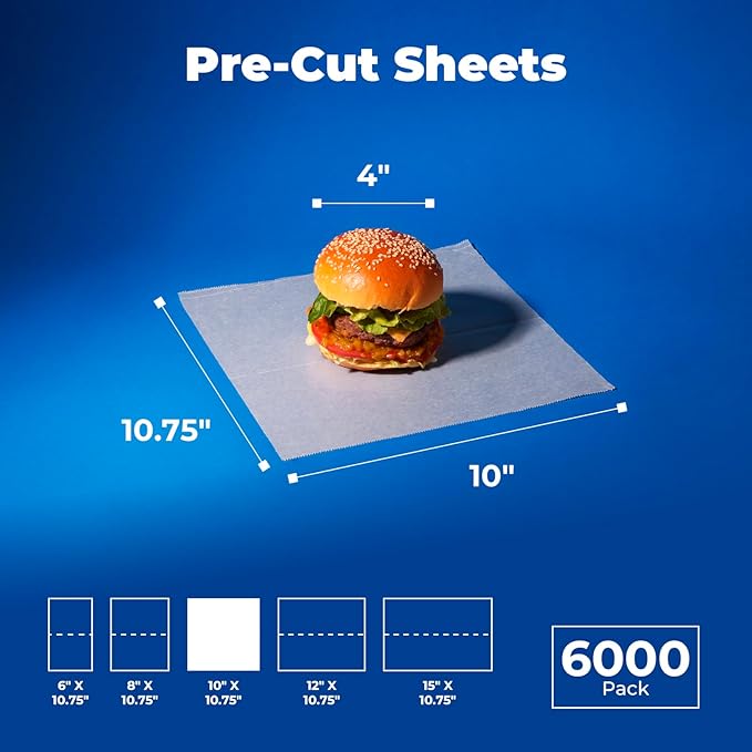 Fit Meal Prep [6000 Pack] 10 x 10.75" Wax Paper Sheets for Food, Interfolded Precut Deli Pop Up Grease-Proof Sandwich Paper Wraps, Waterproof for Lunch, Food Basket, Microwave Cover, BBQ