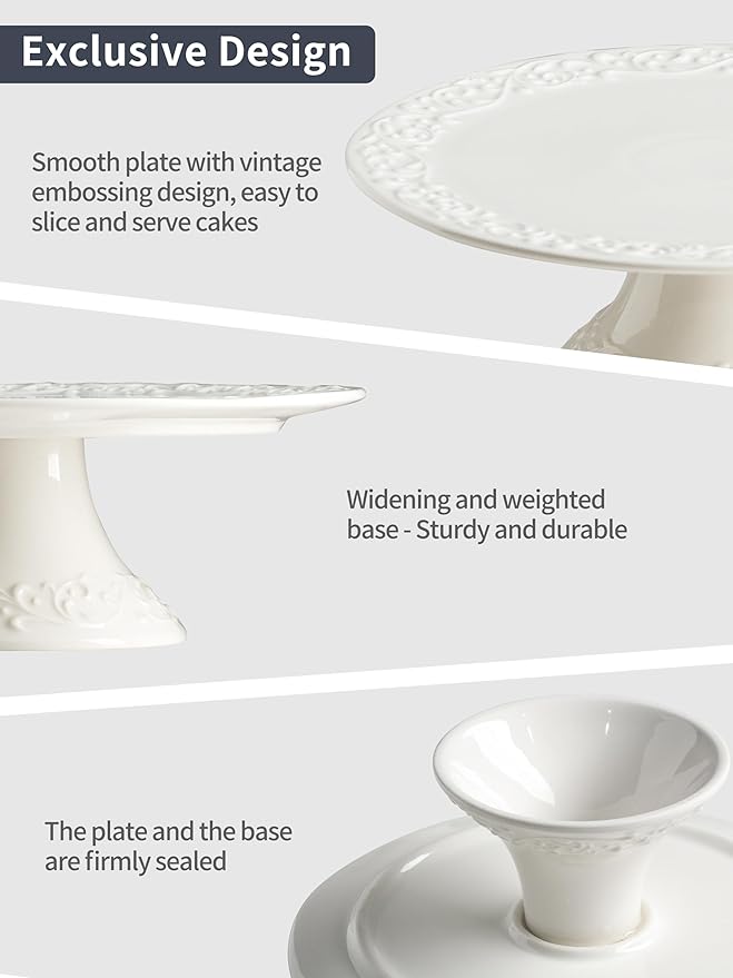 White Cake Stand for Small Cakes Under 8 Inch, Porcelain Cake Stand Plate for Party, Christmas Mini Dessert Stand for Baby Shower, Birthday, Home Decorating Stand