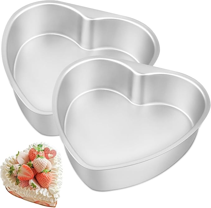 8 x 2.5 Inch Aluminum Heart Shaped Cake Pan Heart Cake Tin Nonstick Cheesecake Cake Pan for Valentine's Day Wedding Anniversary Party 2 Pcs