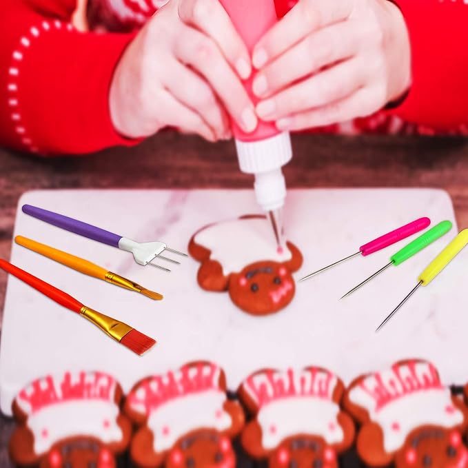 Boao 15 Pieces Cake Decorating Tool Set Cookie Decoration Brushes Cookie Scriber Needles Sugar Stir Needle for Cake Fondant Decoration Supplies