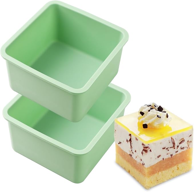 QELEG Silicone Square Pullman Loaf Pan (2 Pack) - Non-Stick Silicone Rectangle Corrugated Toast Box for Oven Baking QLG0142-5.2x5.2x2.2 inch
