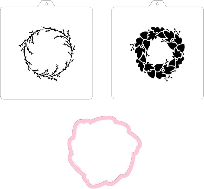 Cookie Cutter and Stencil Set Bundle Kit PYO Cookies Paint Your Own Diy Bakery Fondant Sugar Happy Birthday Wedding Baby Candle Kids Painting Coloring Pages Comb (Wedding Wreath Set)