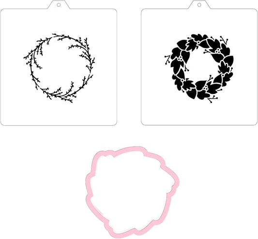 Cookie Cutter and Stencil Set Bundle Kit PYO Cookies Paint Your Own Diy Bakery Fondant Sugar Happy Birthday Wedding Baby Candle Kids Painting Coloring Pages Comb (Wedding Wreath Set)