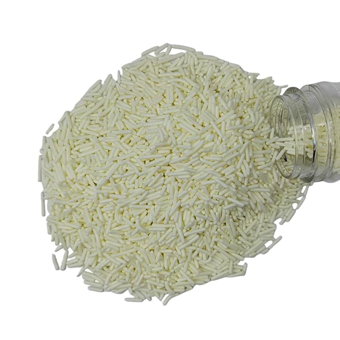 Homankit White Jimmies Sprinkles Edible White Sprinkle Candy Soft Jimmies Toppings for Ice Cream, Cupcake, Cake, Cookie, Dessert Decorating 2.75 Ounces