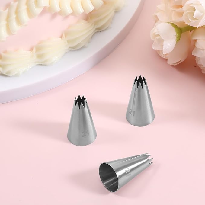 3 Pcs Open Star Cake Decorating Tip #21, Icing Piping Tip for Frosting, Open Star Icing Tips for Cake Decorating