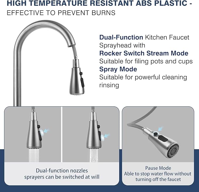 Stainless Steel 304 Kitchen Sink Faucet with Pull Down Spray Outdoor RV Kitchen Faucet Pull Out Extension Utility Farmhouse Faucets for Sink 1 Hole,Single Handle Rent Apartment Dorm