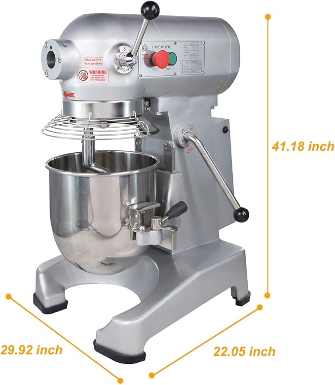 HAKKA Commercial Food Mixer 30Qt, Dough Mixer Machine with Stainless Steel Bowl 4 Functions 3 Speeds Adjustable 1100W/110V Heavy Duty Food Processer Stand Mixer With Safety Guard