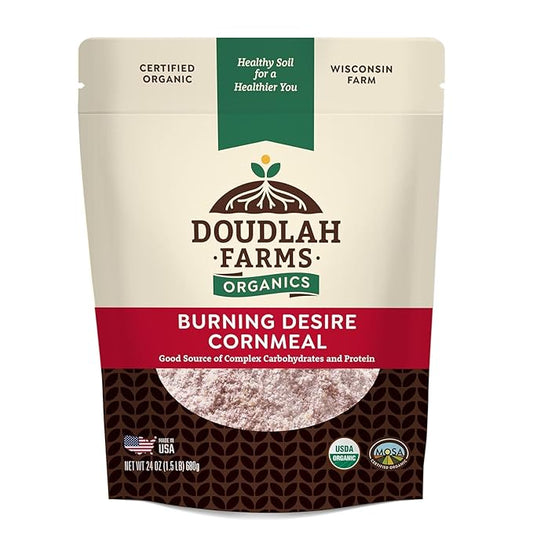 Organic Red Cornmeal Heirloom Red Dent Corn 1.5 lb - USDA Organic, Certified Clean, Non-GMO, Glyphosate Free - Biodynamic & Regeneratively Farmed Ground Cornmeal for Baking, Cornbread, & Tortillas By Doudlah Farms