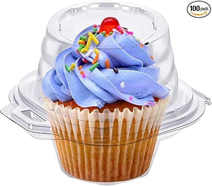 Cupcake Boxes Individual Cupcake Containers, 100 Packs Regular Single Cupcake Holder High Topping for Muffins, Thicker Stackable Plastic Cupcake Carrier for Party