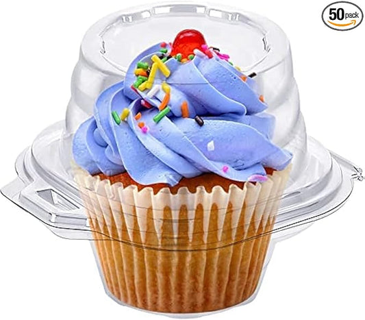 Cupcake Boxes Individual Cupcake Containers, 50 Packs Regular Single Cupcake Holder High Topping for Muffins, Thicker Stackable Plastic Cupcake Carrier for Party (50 pack)